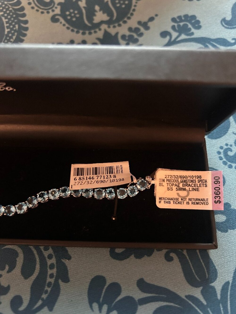 Macy's Blue Topaz tennis bracelet in SS - NWT